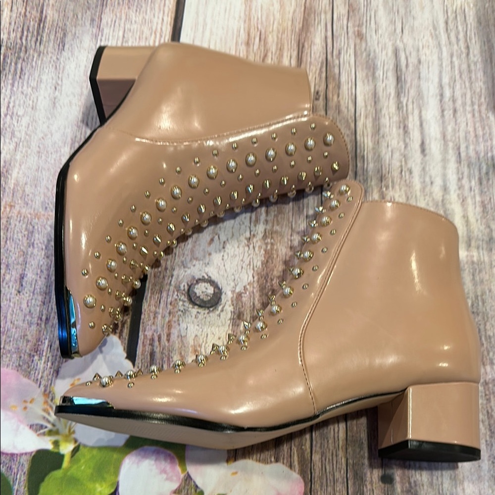 Privileged Studded and Bling Nude Ankle Boots Sz 8.5 • NEW!